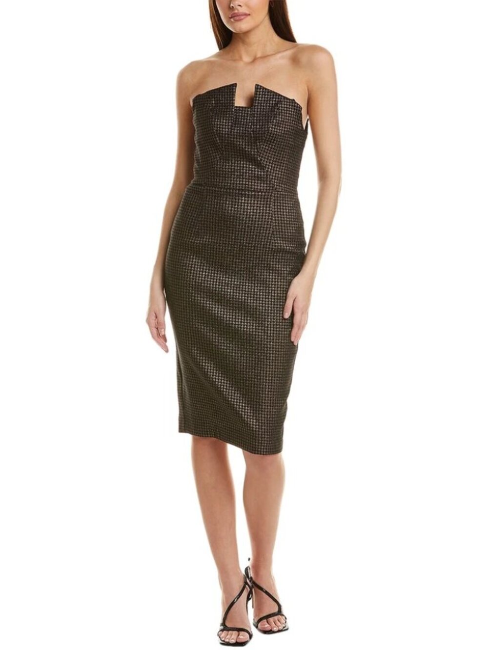 Black Halo Women's Lena Sheath Dress Deluxe Houndstooth Metallic Black 2 EUC